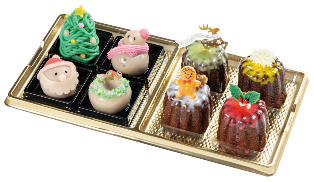 ☆☆☆敦賀カヌレと上生菓子☆☆☆
故郷の素材を活かした、敦賀産米粉のモッチリ感が美味しいカヌレ4種類と、Xmas限定の可愛い上品な味わいの和生菓子4種のスペシャルセット。洋菓子・和菓子を両方楽しめるうれしいXmasケ-キです。