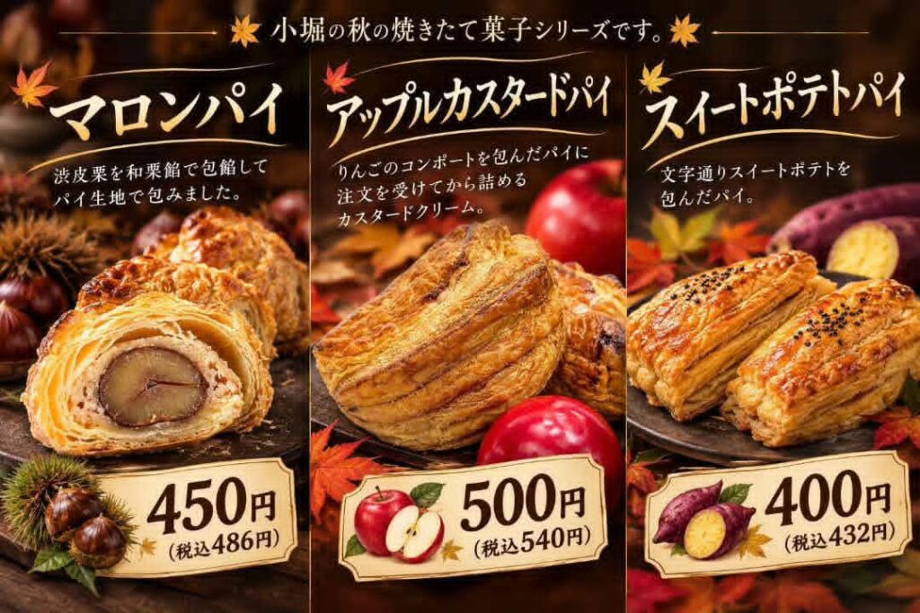 秋の焼きたて菓子シリーズが始まります